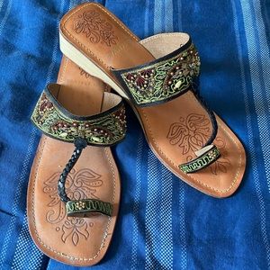 Embroidered leather sandal
